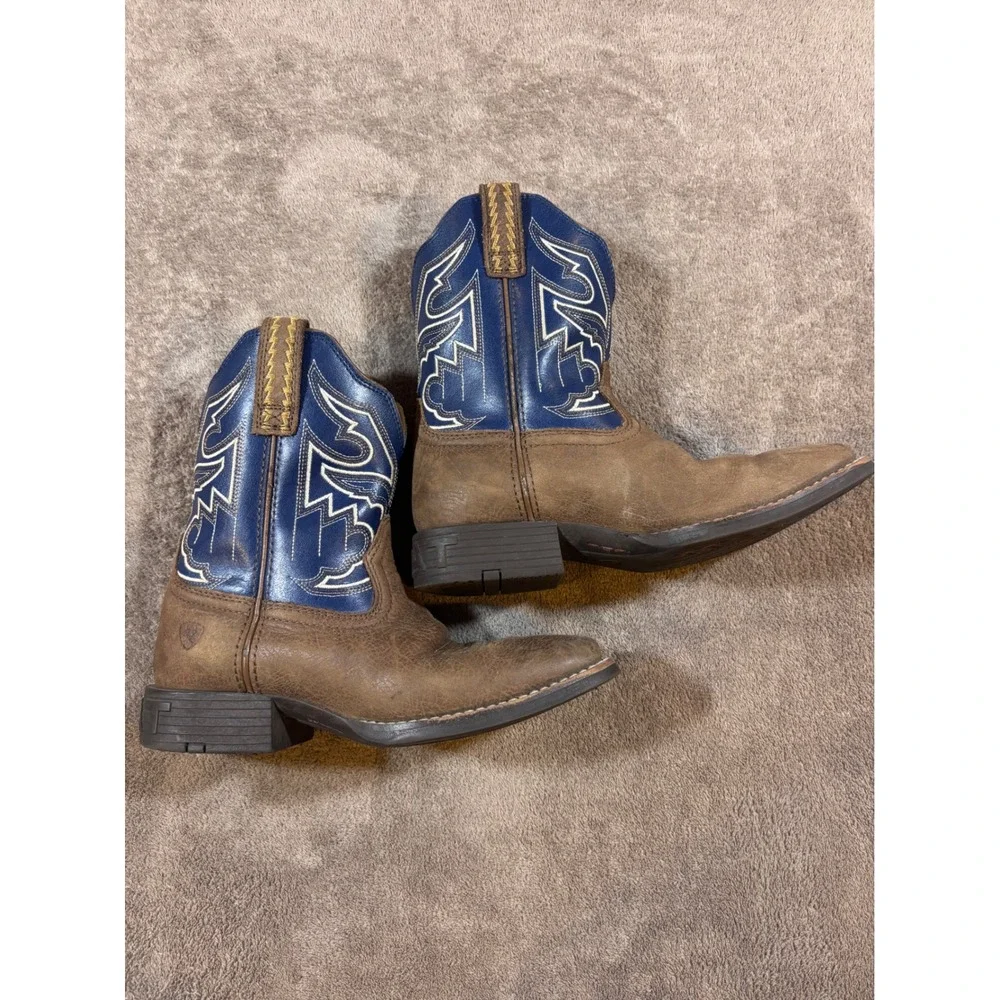 Ariat Sorting Pen Kids Brown Blue Leather Square Toe Western Cowboy Boots Size 1